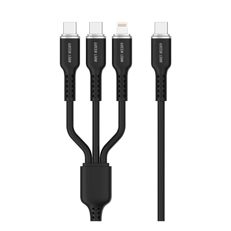 Green Lion 3in1 Silicone Cable USB-C TO USB-Cx2 & Lightning 60W 1.2M Black
